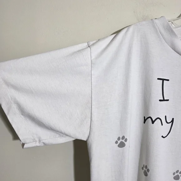 Vintage Hallmark Single Stitch White Tee I Love My Cat Paw Prints Womans Sz XL - Picture 4 of 11